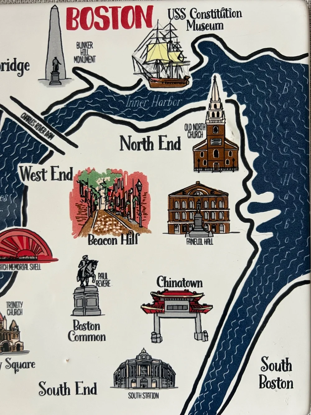 Boston Map Ceramic Trivet - White and Navy
